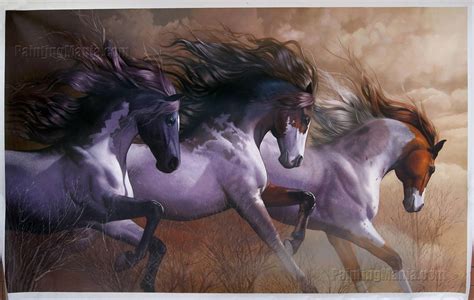 Three Wild Horses Galloping on the Prairie - high quality hand-painted oil painting,vibrant big ...