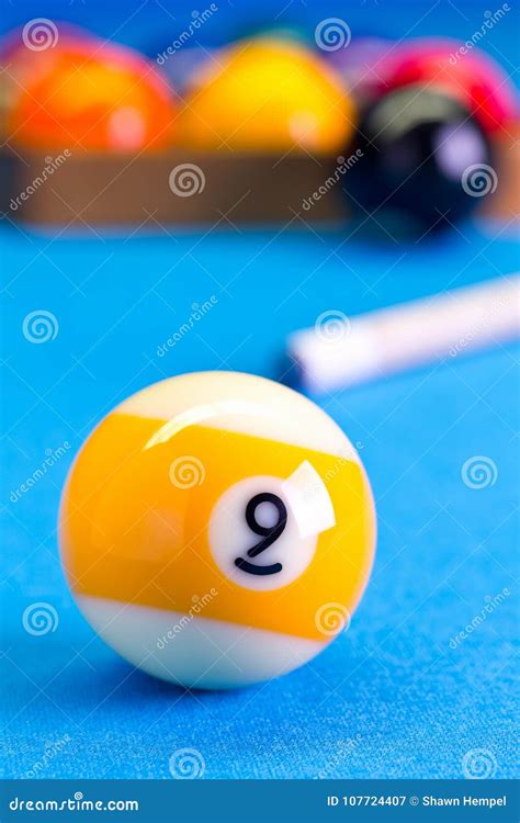 Billiard Pool Game Nine Ball with Cue on Billiard Table Stock Image - Image of design, game ...