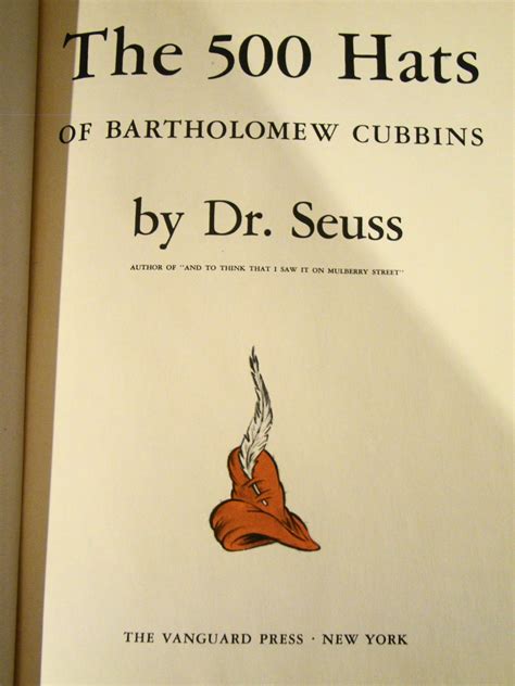 The 500 Hats of Bartholomew Cubbins. de Dr. Seuss [Theodore Geisel].: Fine Hardcover (1938 ...