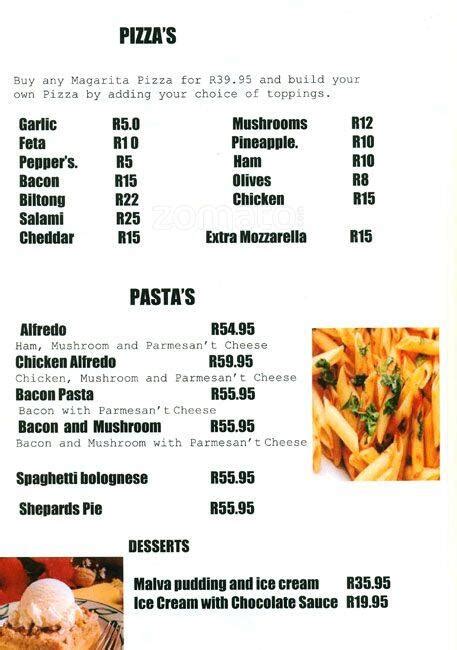 Menu at Upper Deck. restaurant, Nelspruit