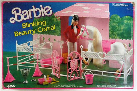 Buy Barbie BLINKING BEAUTY CORRAL Playset "HORSE STABLE" w Diorama (1987 Arco Toys, Mattel ...