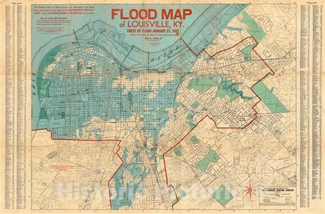 Historic Map : Louisville Flood Map Showing Flooded Area of Louisville, Kentucky. January 1937 ...