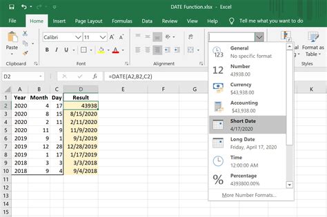 what is short date number format excel