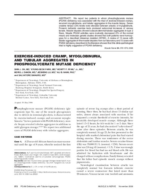 (PDF) Exercise-induced cramp, myoglobinuria, and tubular aggregates in phosphoglycerate mutase ...