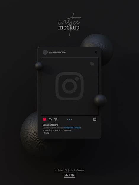 Premium PSD | Dark Instagram post mockup with interface template 3D isolated