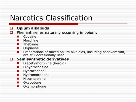 Narcotic Drug Classification Chart