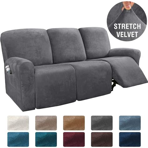 H.VERSAILTEX 8-Pieces Recliner Cover 3 Cushion Sofa Velvet Stretch ...