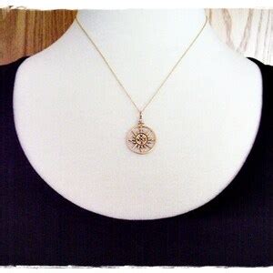 Gold Compass Rose Necklace Bronze Compass Rose Charm on a Delicate 14kt ...