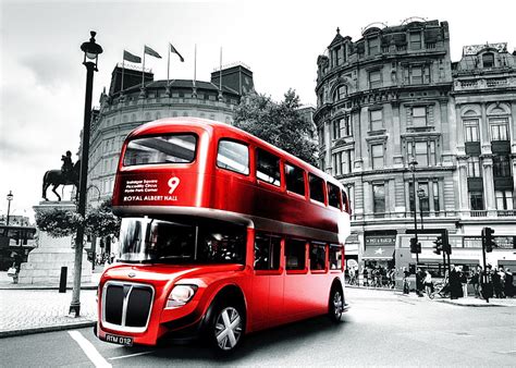 HD wallpaper: selective color photo of red double decker bus, London, black and white ...