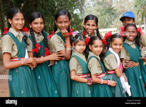 School girls in school uniform, garden of the palace, Hill Palace, Tripunithura, Ochanathuruthu ...