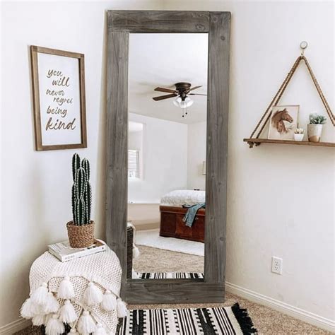 Neutype 58" x 24" Rustic Solid Wood Mirror, Black - Walmart.com