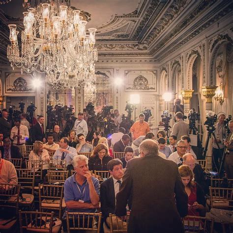 A horde of media gather in the White and Gold Ballroom at Mar-A-Lago in advance of Donald ...