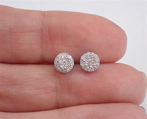 White Gold Diamond Studs Cluster Halo Stud Earrings FREE SHIPPING