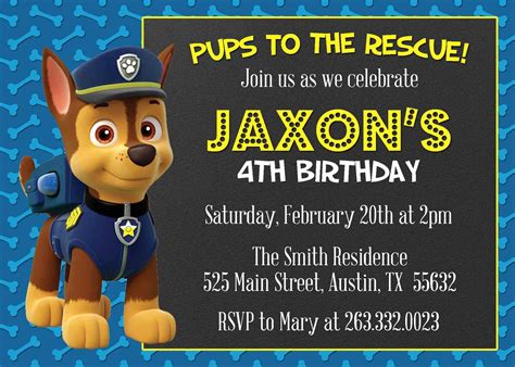 Chase, Paw Patrol, Birthday Party Invitation: Personalized, Chalkboard ...