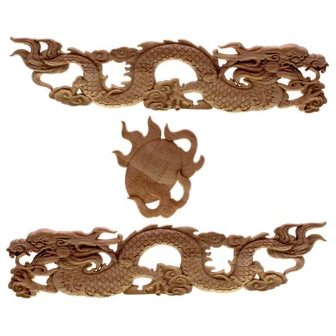 RUNBAZEF The Chinese dragon Wood Long Floral Carving Applique Home ...