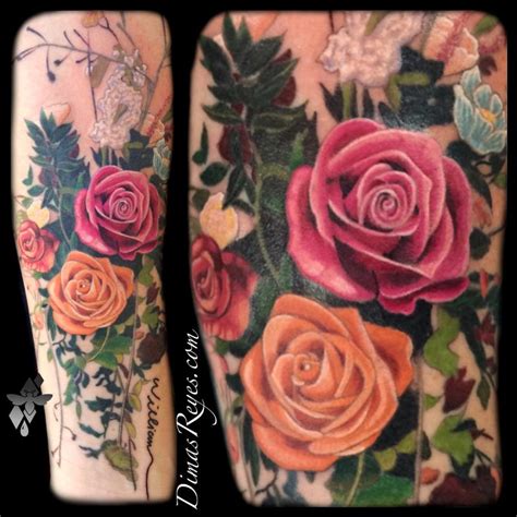 Realistic Color Flower Bouquet Tattoo by Dimas Reyes : Tattoos