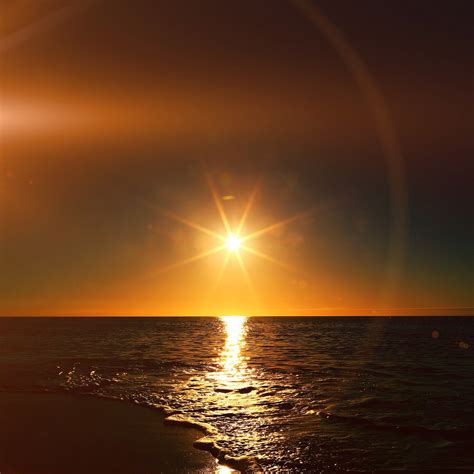 Sunset Beach Sea Nature Sky Flare iPad Air Wallpapers Free Download