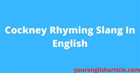 Cockney Rhyming Slang In English | English By Zahid Sir ...