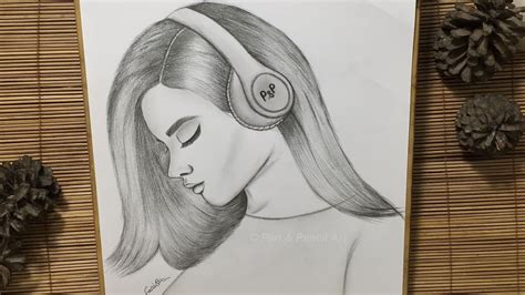 Girl With Headphones Drawing