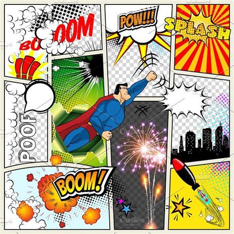 Mock-up of a typical comic book page. Vector Comics Pop art Superhero ...