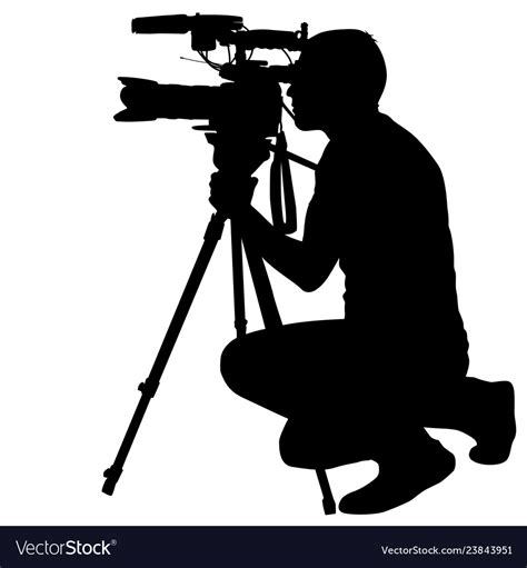 Cameraman with video camera silhouettes on white Vector Image