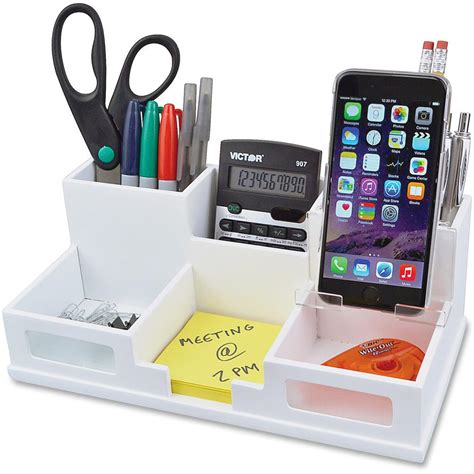 Victor W9525 Pure White Desk Organizer with Smart Phone Holder™ - 6 Compartment(s) - 3.5" Height ...