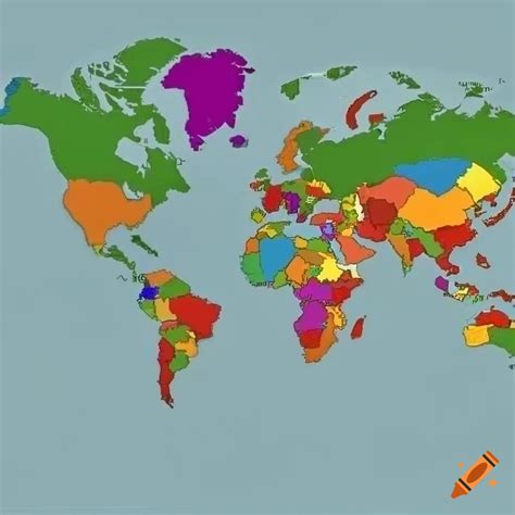 Colorful world map with country borders on Craiyon