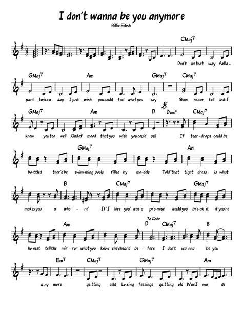 I don t wanna be you anymore Billie Eilish sheet music for Piano ...