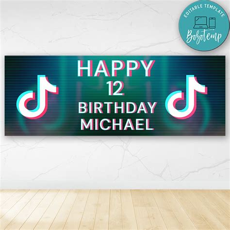 Tik Tok Birthday Banner Printable Instant Download | Bobotemp