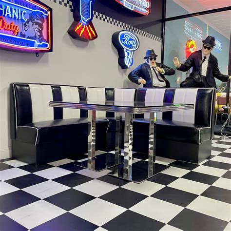 American Retro Diner Booth Black & White L Shape Diner Booth Set ...