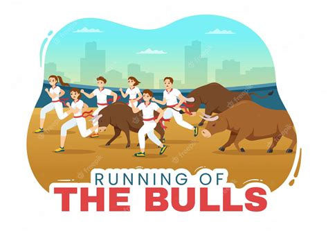 Premium Vector | Running of the bulls illustration with bullfighting ...