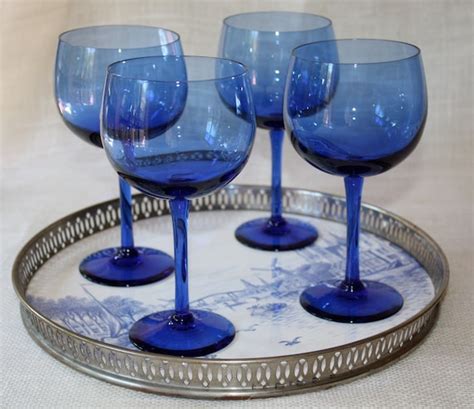 Cobalt Blue Wine Glasses Set of 4 by PeriodElegance on Etsy