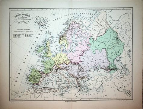 EUROPE, PHYSICAL MAP / EUROPA PHYSISCHE KARTE, BONNEFONT / VUILLEMIN 1885 Titel: Europe Physique ...
