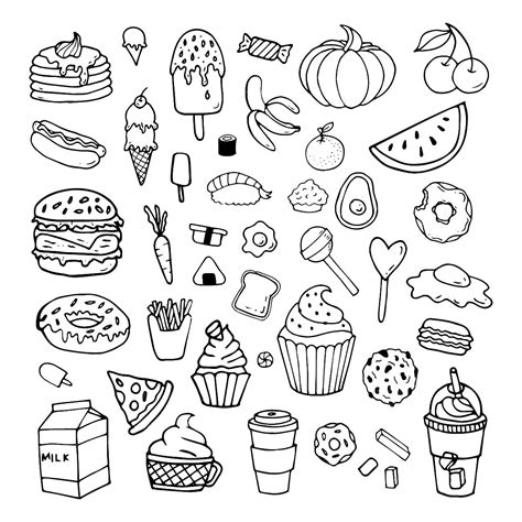 Food Cute Cartoon Doodles Set, Car Drawing, Cartoon Drawing, Food Drawing PNG and Vector with ...