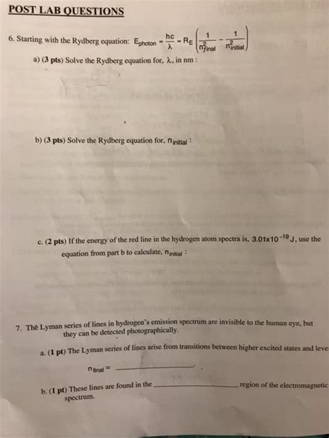 OneClass: a.Solve the rydberg equation for wavelength in nom B. Solve ...