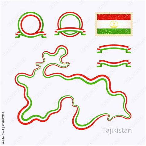 Tajikistan - Outline Map and Ribbons Stock Vector | Adobe Stock