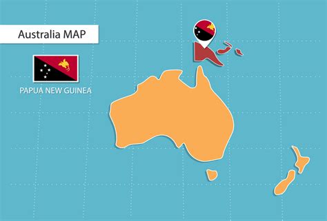 Papua New Guinea map in Australia, icons showing Papua New Guinea location and flags. 15311322 ...