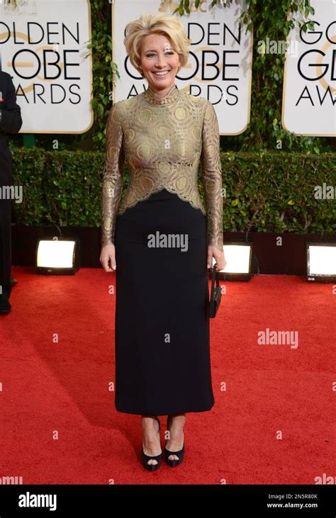 Emma Thompson arrives at the 71st annual Golden Globe Awards at the ...