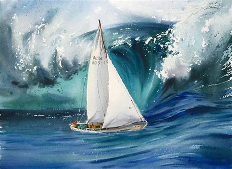 Sailing yacht in a storm (2018) Watercolour by Eugenia Gorbacheva | Парусный спорт, Художник ...