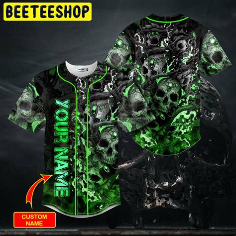 Green Neon Trap Skull Custom Trending Baseball Jersey - Beeteeshop