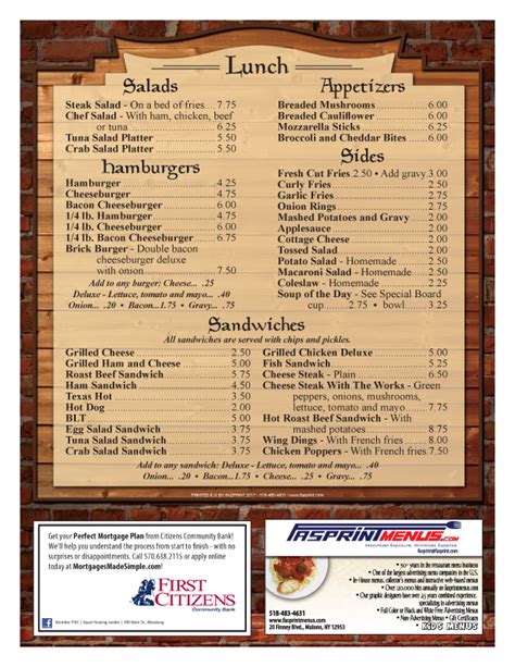 The Brick Tavern | Fasprint Menus