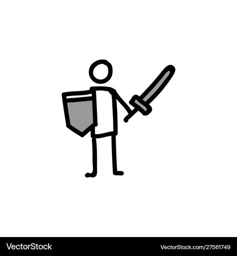 Sword and shield stickman Royalty Free Vector Image