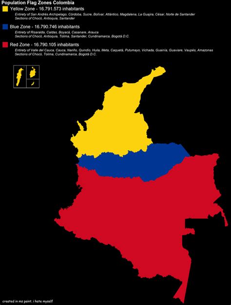 Mapa-Bandera de Colombia, cada color contiene con la misma población (aproximada) : r/Colombia