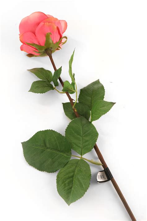 Artificial 72cm Single Stem Fully Open Coral Pink Rose | Artplants