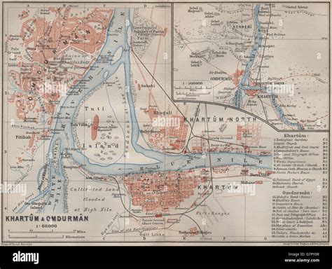 KHARTOUM & OMDURMAN antique town city plan. Sudan. BAEDEKER, 1914 antique map Stock Photo - Alamy