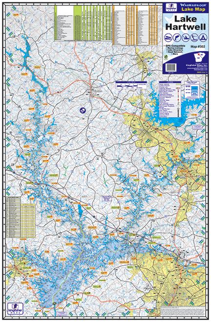 Lake Hartwell Waterproof Map #302 – Kingfisher Maps, Inc.