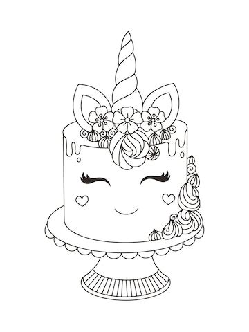 Premium Vector | Unicorn cake printable coloring book for kids vector illustration with ...