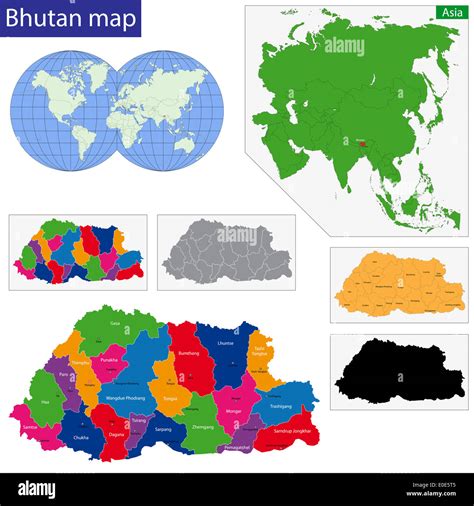 Map of administrative divisions of Bhutan Stock Photo - Alamy