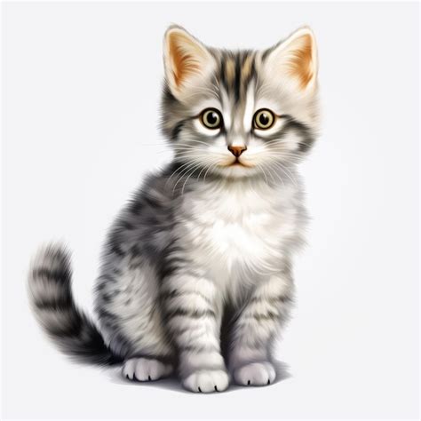 Premium Photo | Realistic Cartoon Kitten On White Background Cute And Shiny Goose Cat