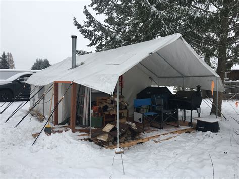 Winter Camping - Platform Tent | Tent stove, Canvas tent, Tent